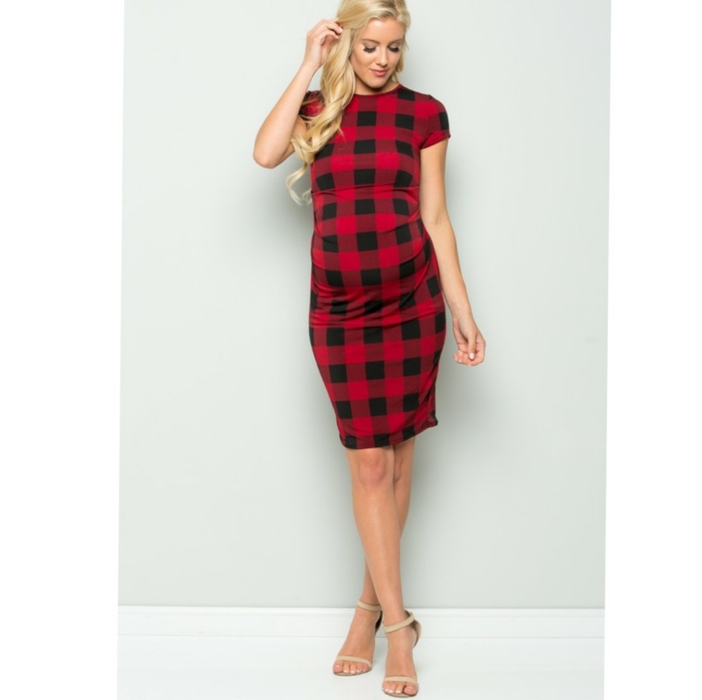 Buffalo Plaid Maternity Bodycon Mama Dress